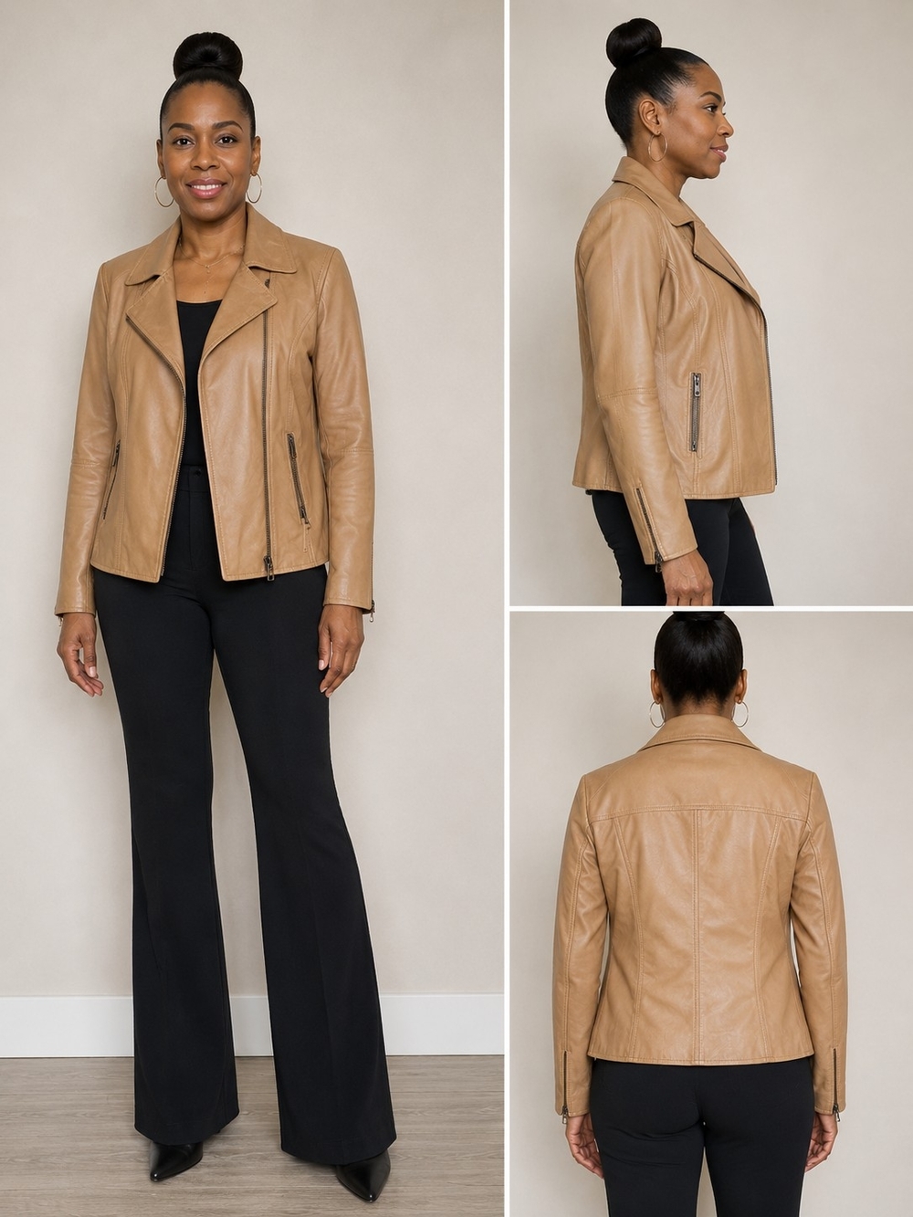 Charter Club Camel Tan Leather Moto Jacket